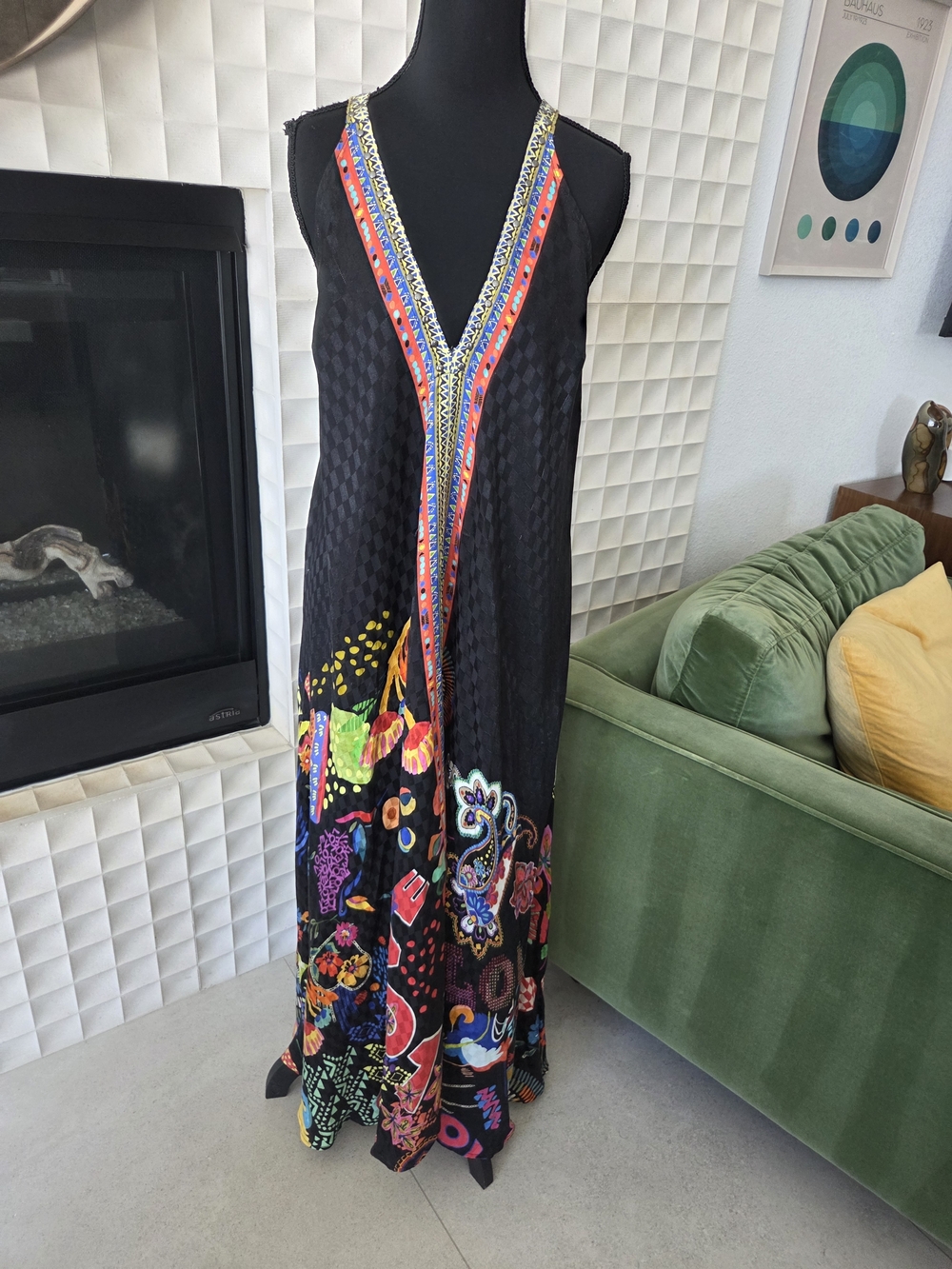 Johnny Was Eva Love Dress Maxi Bohemian V-Neck, Black Multicolor Print S - Picture 4 of 13